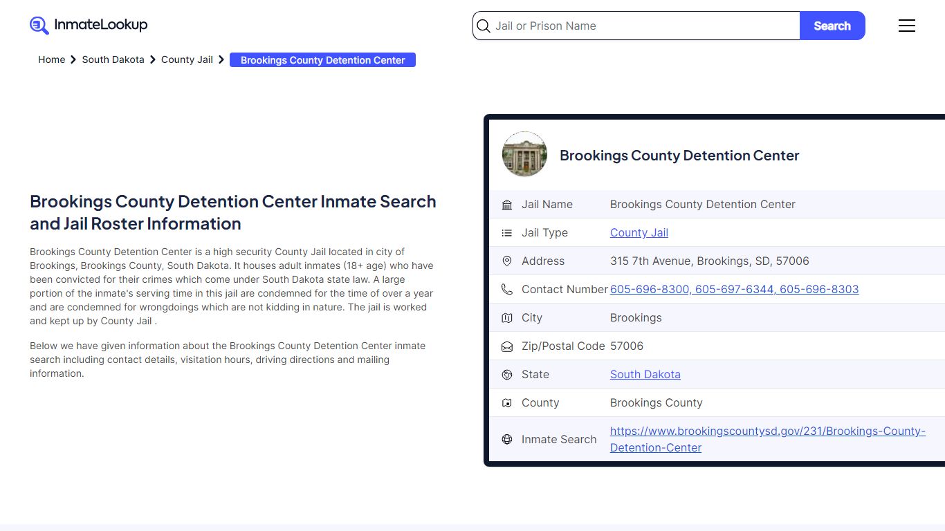 Brookings County Detention Center (SD) Inmate Search and Jail Roster ...